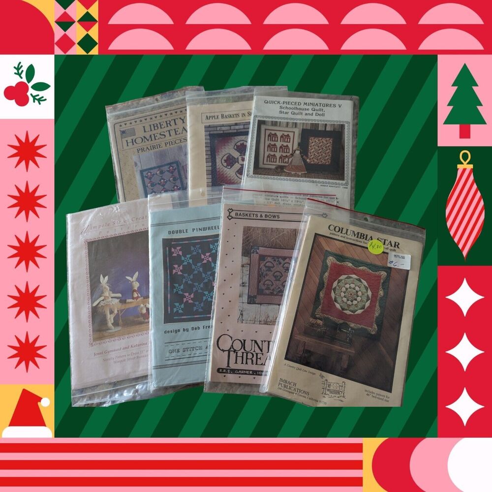 Quilt Patterns Lot of 7 Prairie Pieces Apple Baskets Schoolhouse Double Pinwheel